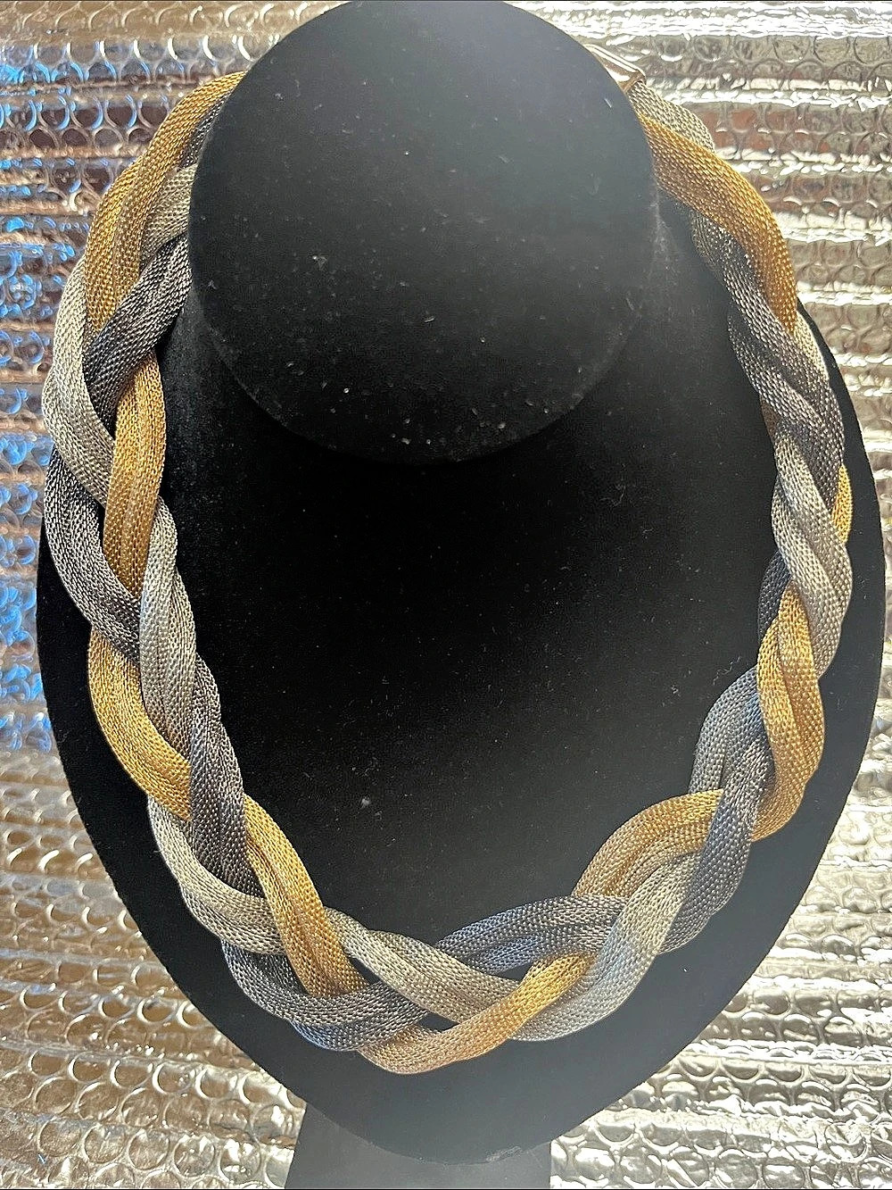 Braided Gold & Gray Statement Necklace Like New